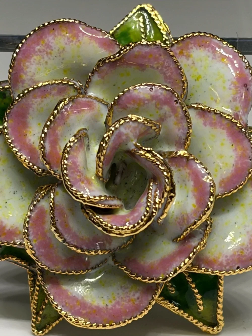 NYCO Cloisonné Enamel Rose Flower Brooch Pin By Nikki Yassaman